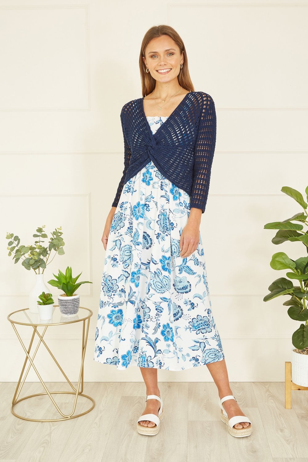 Yumi Navy Cotton Crochet Twisted Bolero Top