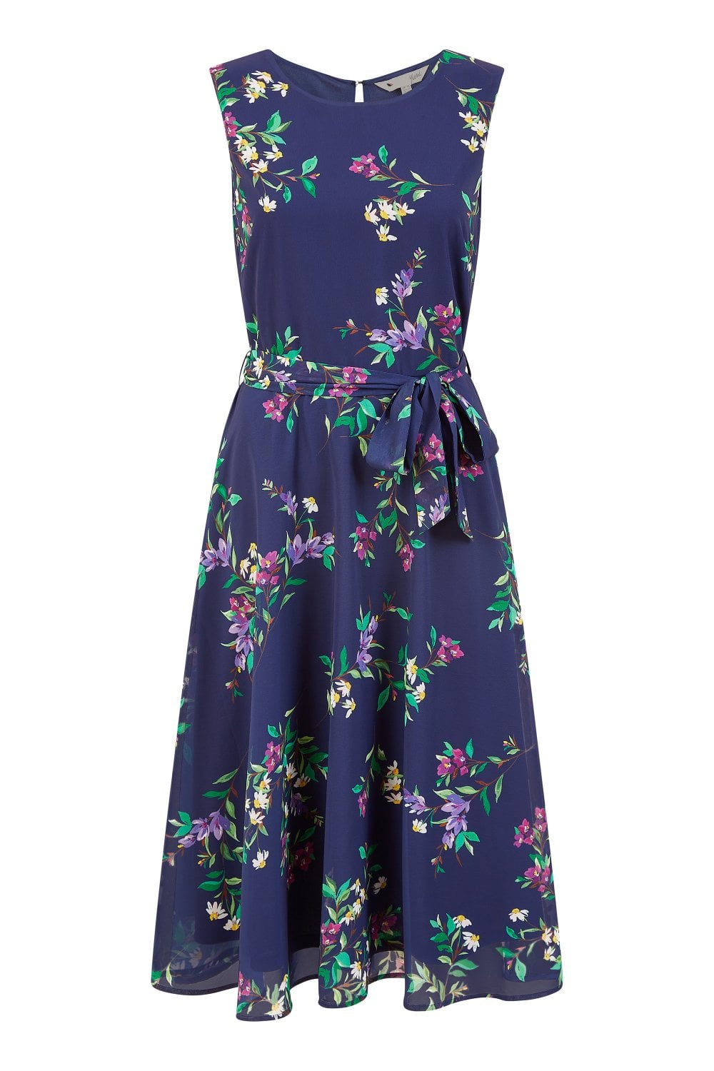 Yumi Navy Floral Print Midi Skater Dress