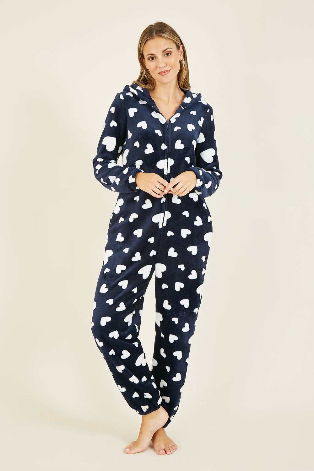 Yumi Navy Heart Super Soft Onesie With Pockets