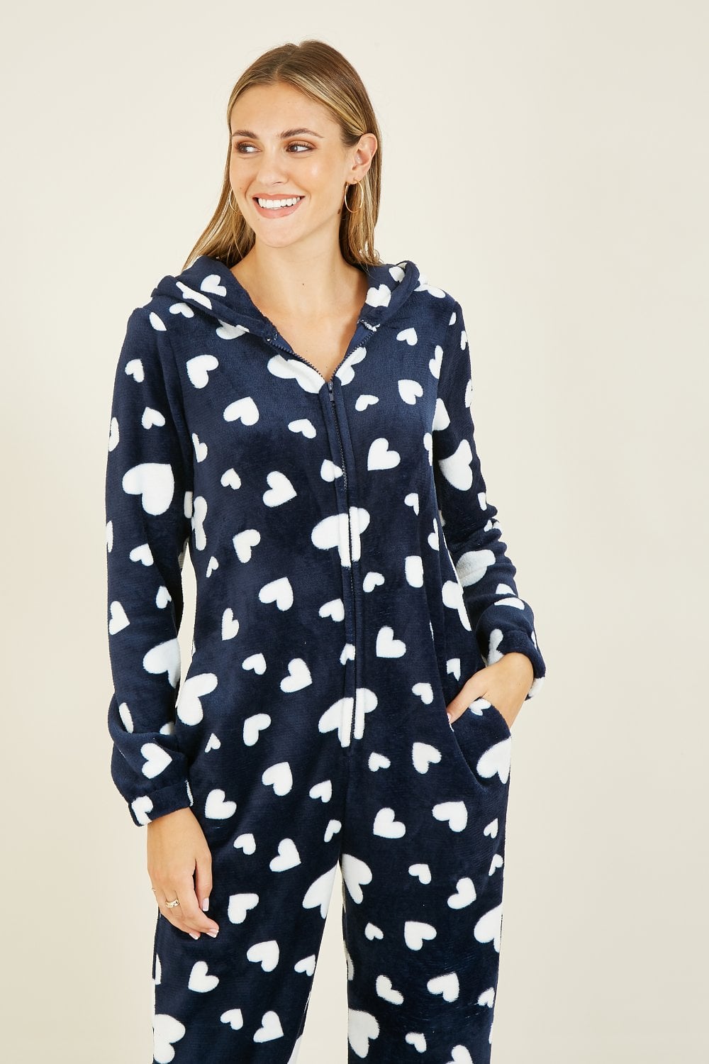 Yumi Navy Heart Super Soft Onesie With Pockets