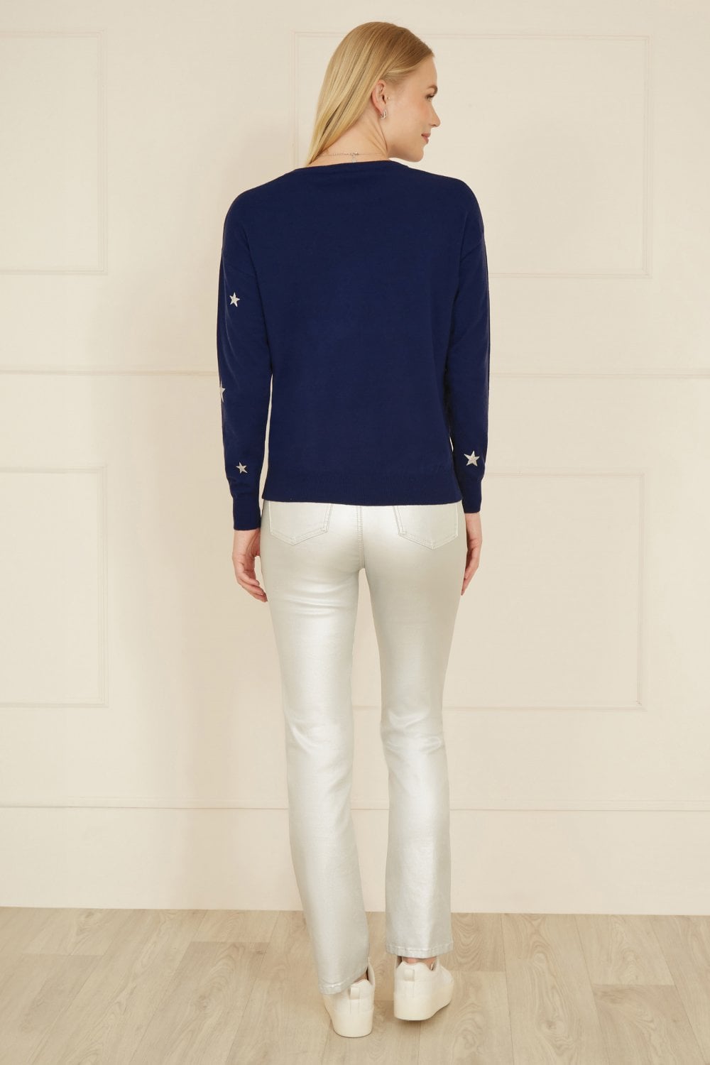 Yumi Navy Silver Foil Star Print Relaxed Fit Jumper
