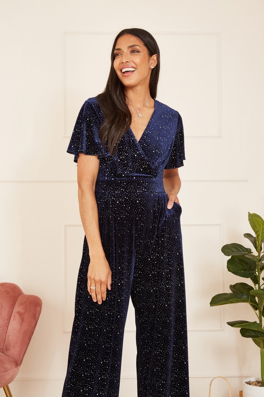 Yumi Navy Sparkle Velvet Jumpsuit