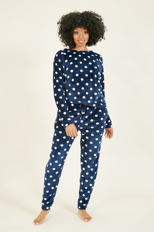 Yumi Navy Spot Super Soft Fleece Pyjamas