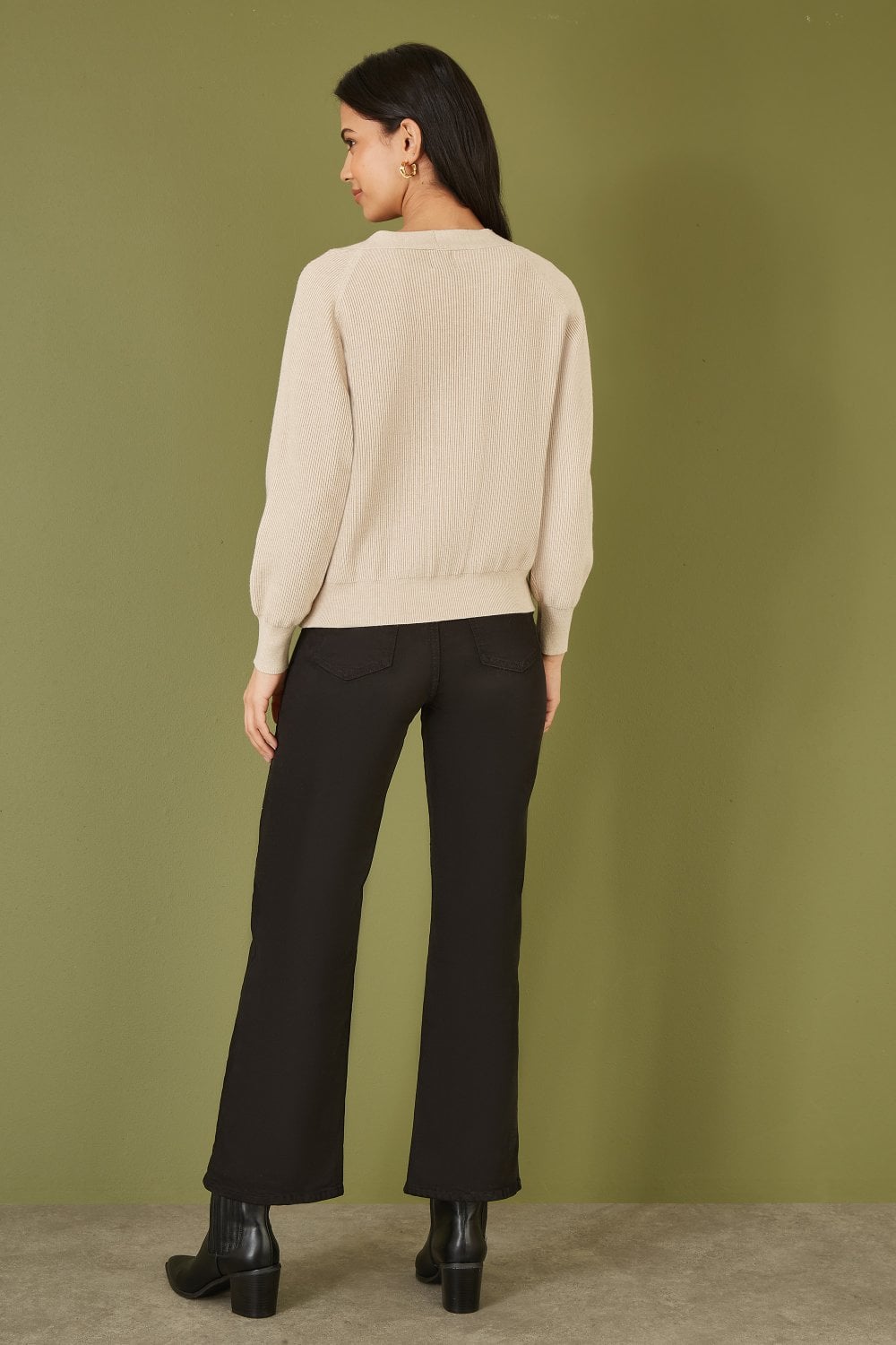 Yumi Oatmeal Relaxed Fit Cardigan With Stitch Detail