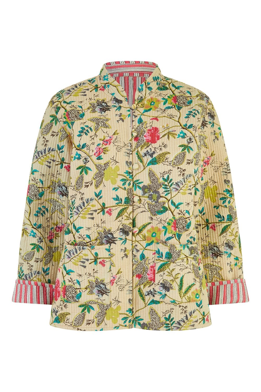 Yumi Stone Floral Print Reversible Cotton Quilted Jacket