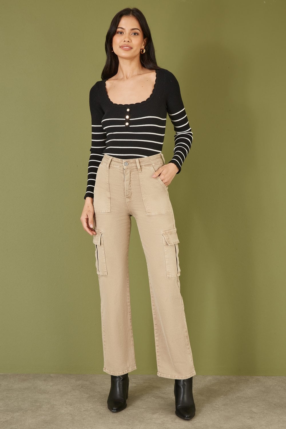 Yumi Stone Stretch Cargo Canvas Stretch Pants