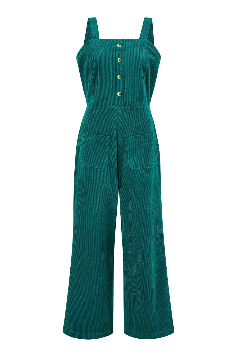 Yumi Teal Cord Stretch Dungaree Style Jumpsuit