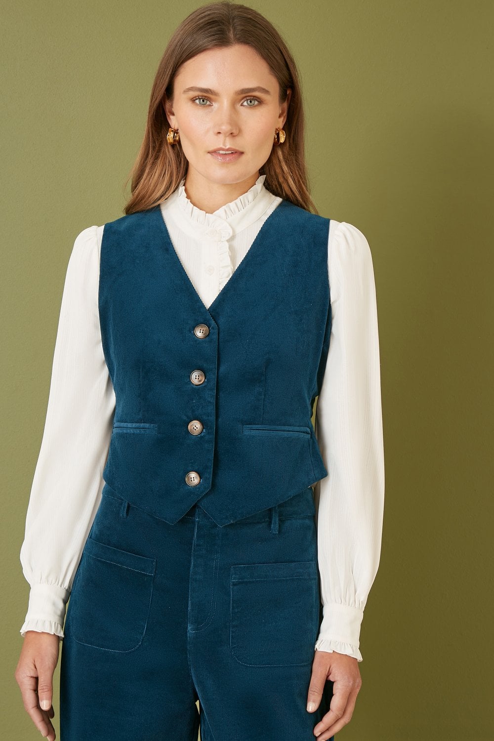 Yumi Teal Cord Waistcoat