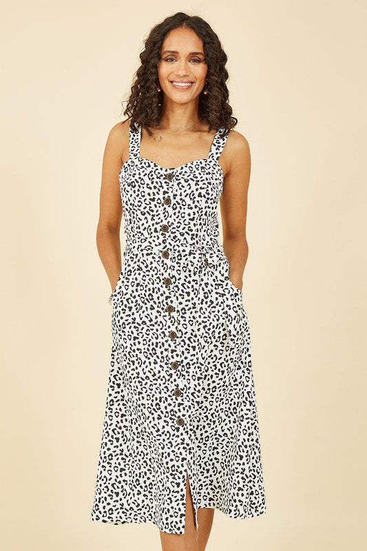 Yumi White Animal Print Button Up Sundress