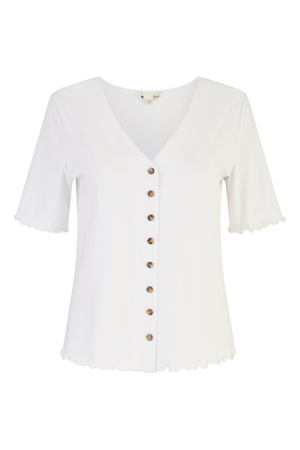 Yumi White Cotton Button Detail T-Shirt