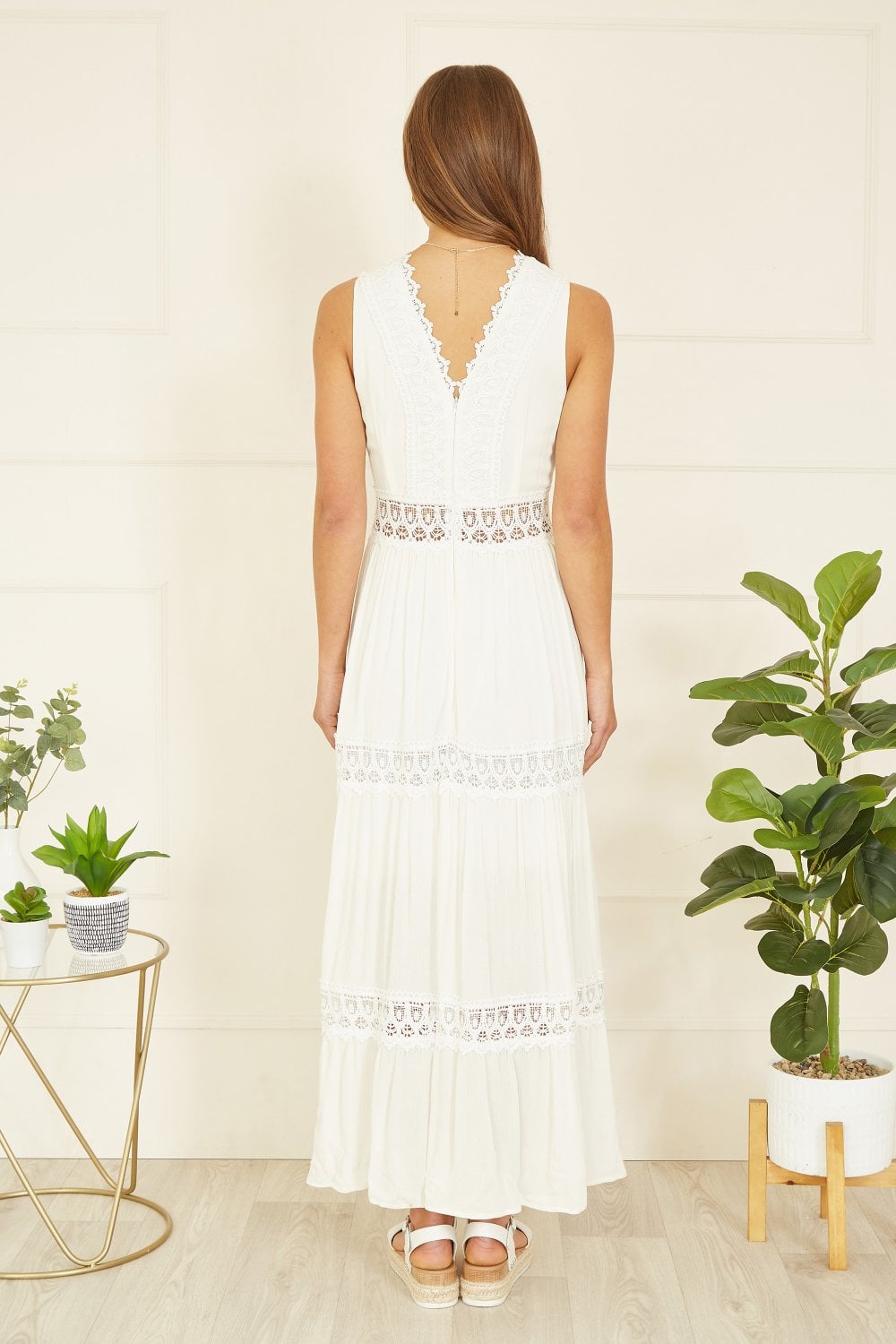 Yumi White Lace Trim Cotton Midi Sun Dress