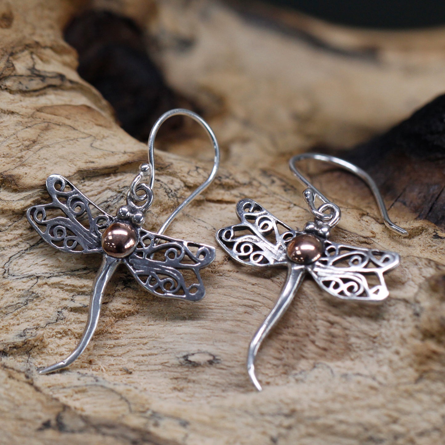 Silver & Gold Earring - Dragonflies - Kaftans direct