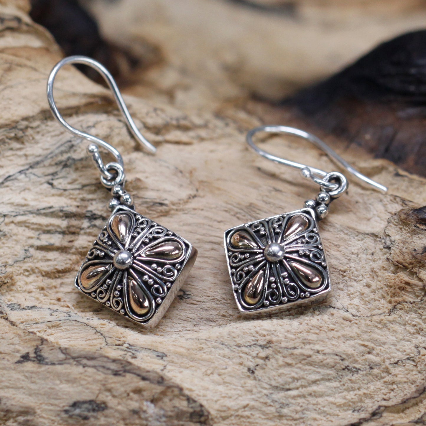 Silver & Gold Earring - Square Drop - Kaftans direct