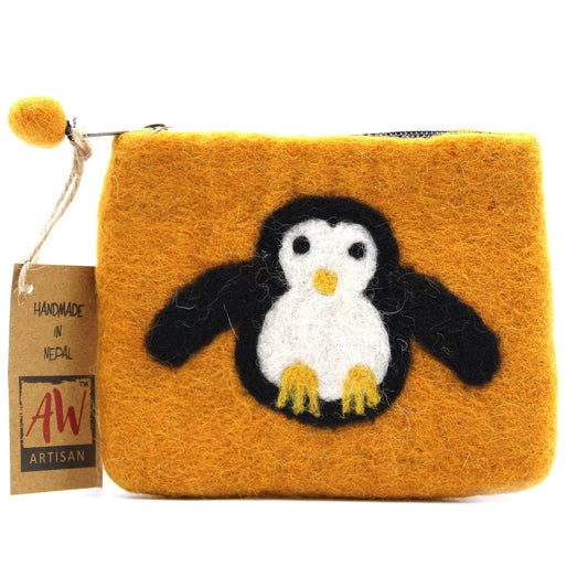 Natural Felt Zipper Pouch (asst) - Cute Penguin - Kaftan direct