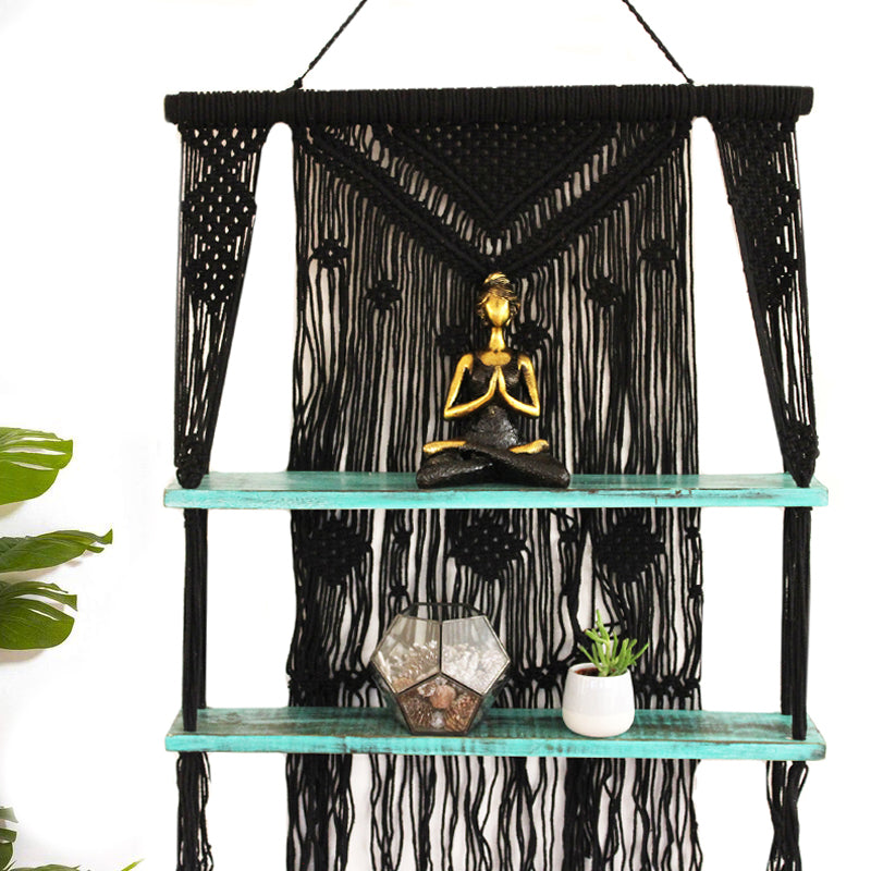 Black Macrame Hanging Shelves - Turquoise - Kaftans direct