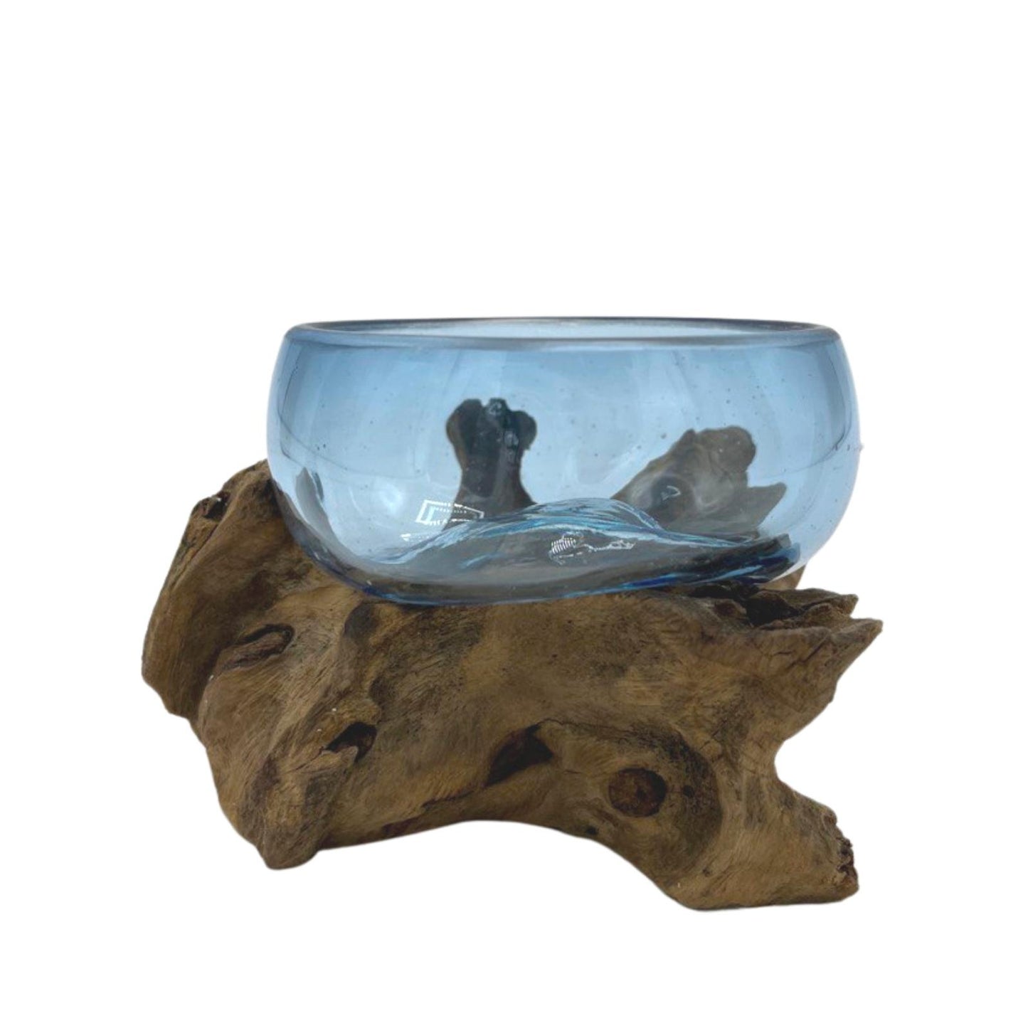 Molton Glass Mini Blue Bowl on Wood - Kaftans direct