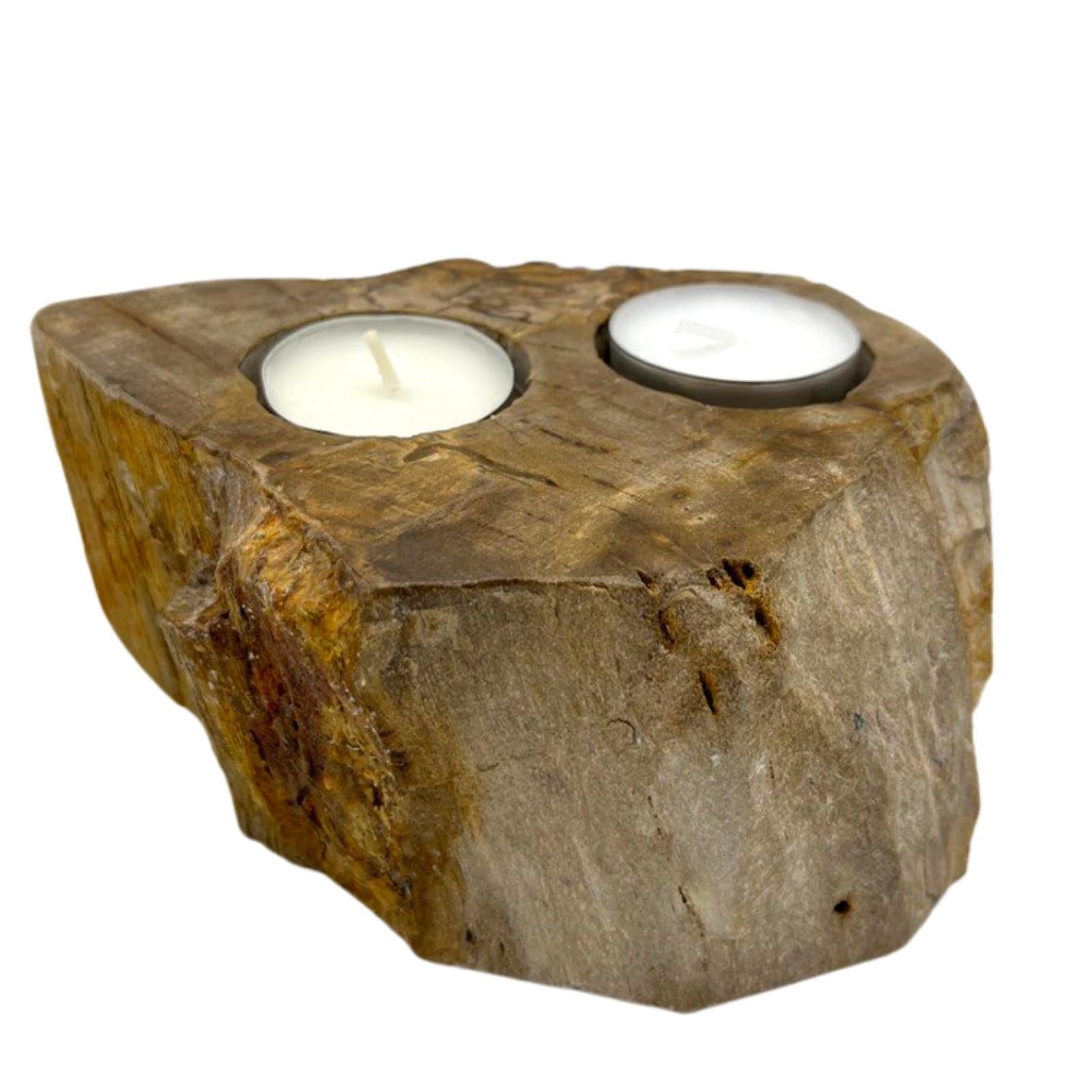 Petrified Wood Candle Holder - Double - Kaftans direct