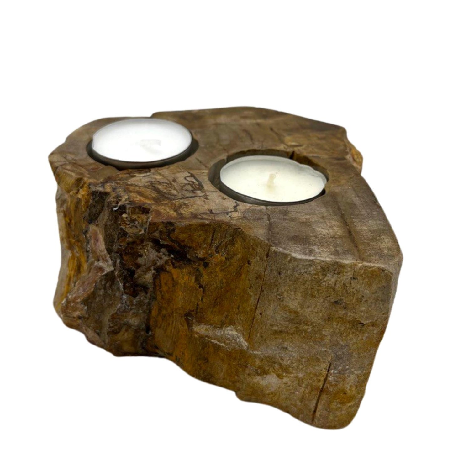 Petrified Wood Candle Holder - Double - Kaftans direct