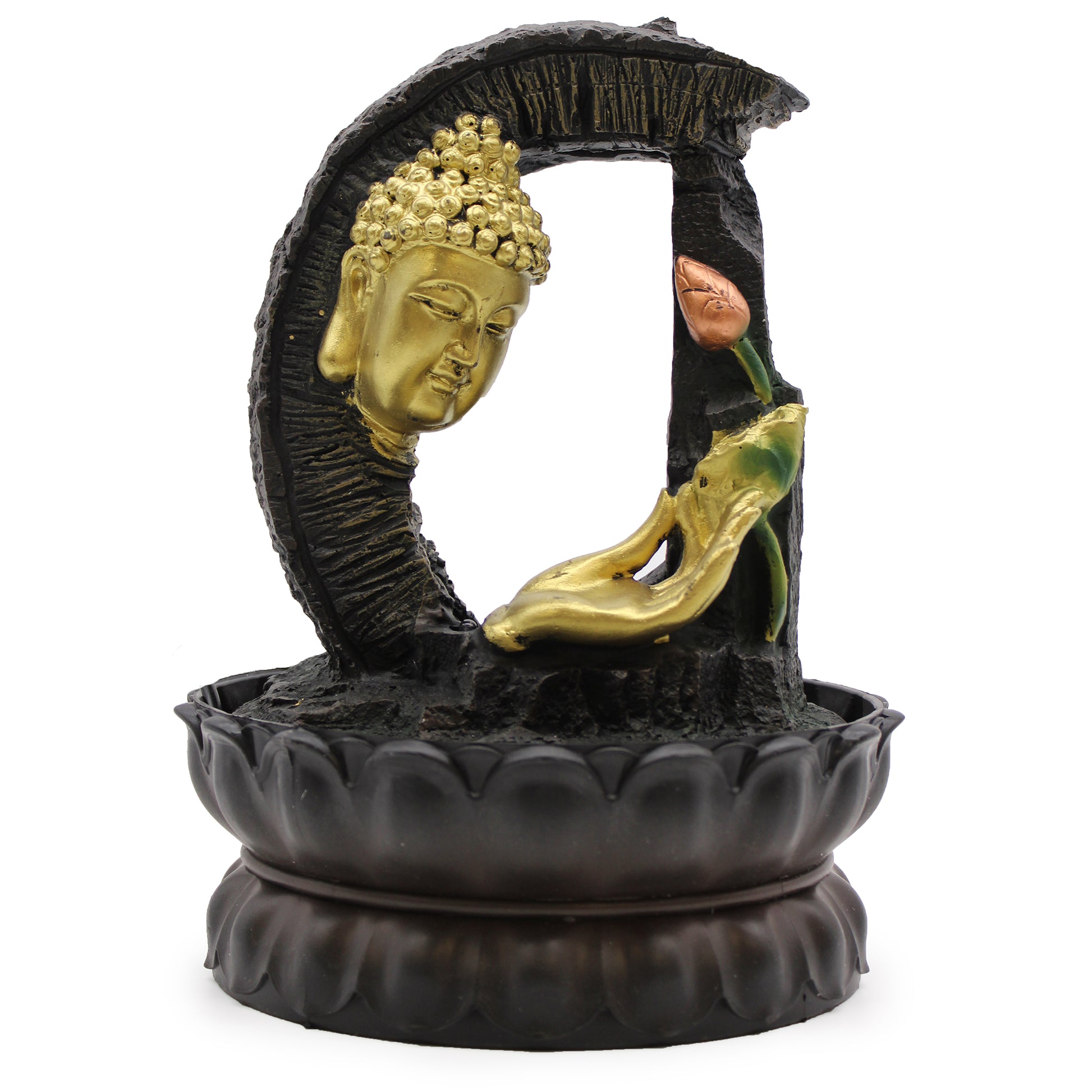 Tabletop Water Feature - 30cm - Golden Buddha & Lotus - Kaftans direct