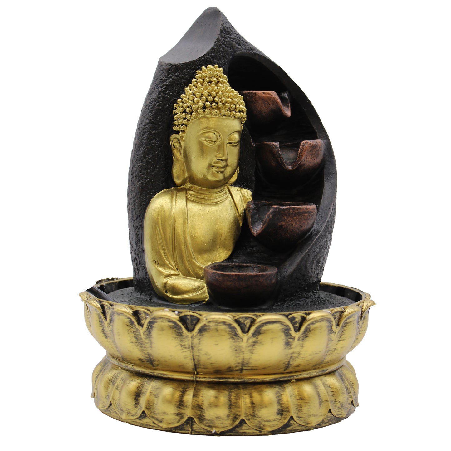 Tabletop Water Feature - 30cm - Golden Buddha & Pouring Pots - Kaftans direct