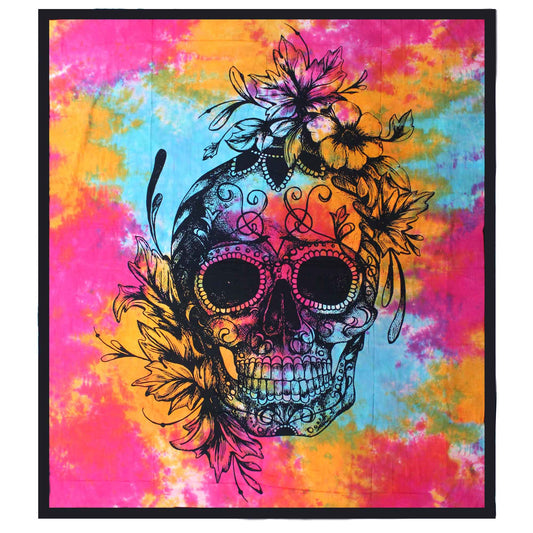 Double Cotton Bedspread + Wall Hanging - Day of the Dead Skull - Kaftan direct