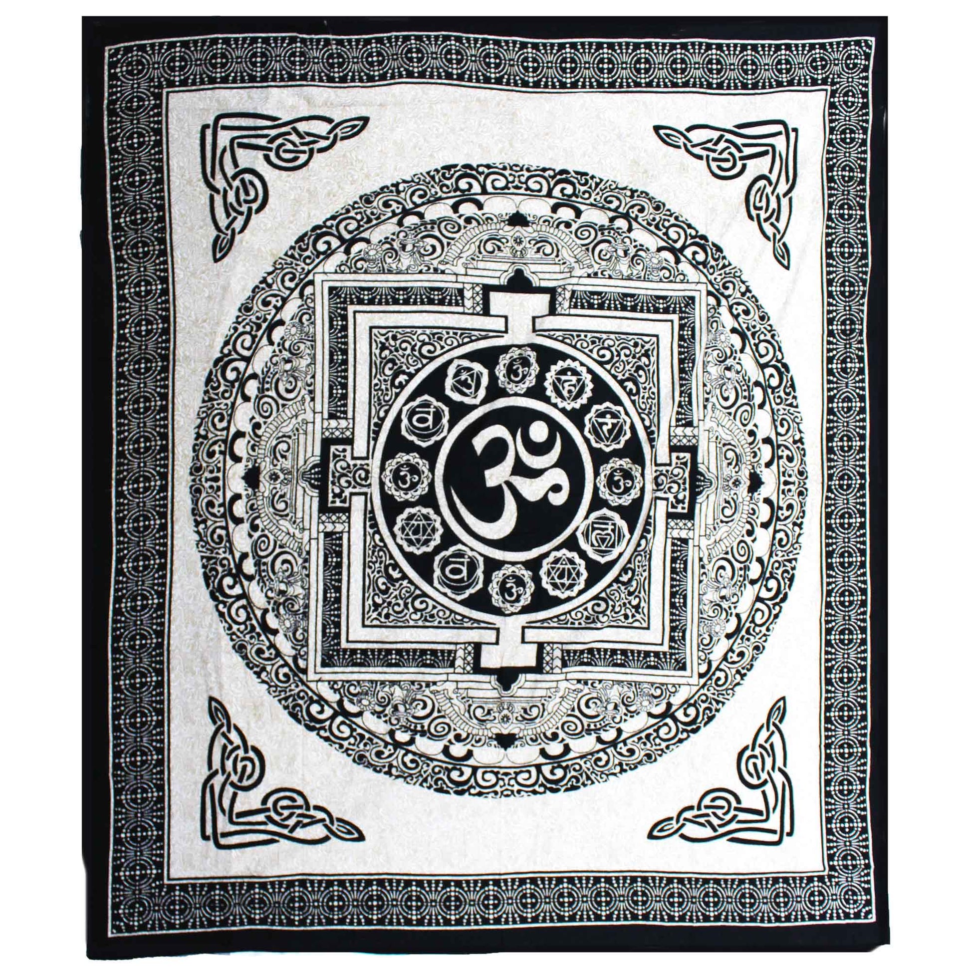 Double Cotton Bedspread + Wall Hanging - Mono - OM Mandala - Kaftan direct
