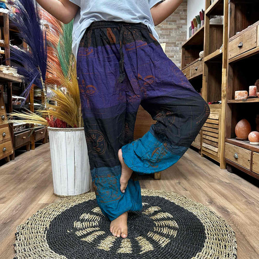Yoga and Festival Pants - High Cross Himalayan Print on Purple - Kaftan direct