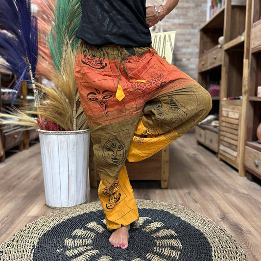 Yoga and Festival Pants - High Cross Himalayan Print on Orange - Kaftan direct