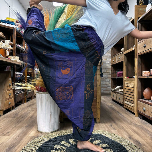 Yoga and Festival Pants - Aladdin Himalayan Print on Purple - Kaftan direct