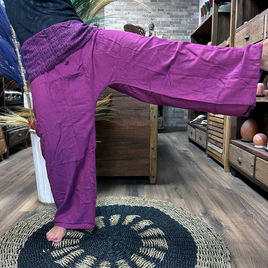Yoga and Festival Pants - Thai Fisherman Mandala Mantra on Purple - Kaftan direct