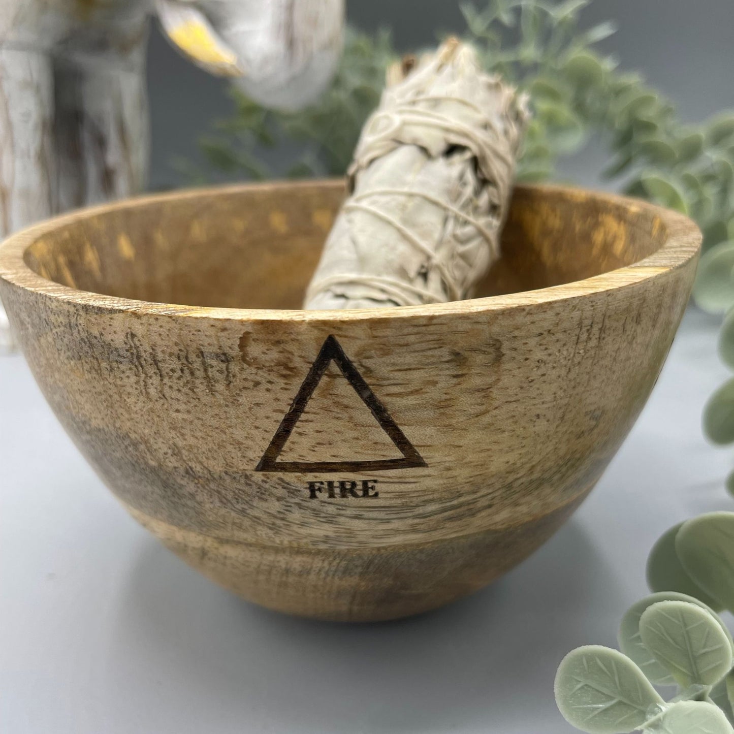 Wooden Smudge and Ritual Offerings Bowl - Four Elements - 11x7cm