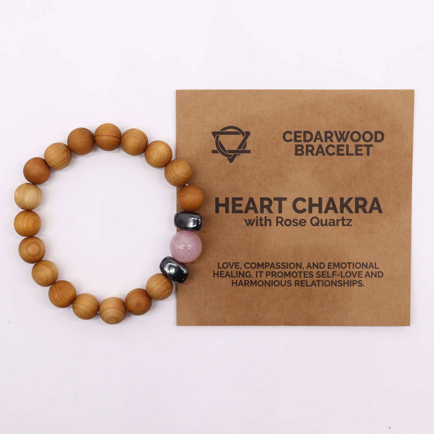 Cedarwood Heart Chakra Bangle with Rose Quartz
