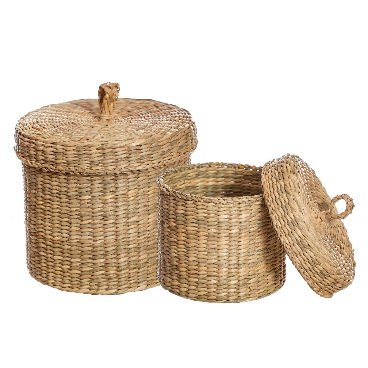 Seagrass Baskets With Lid - Set of 2 - Kaftan direct