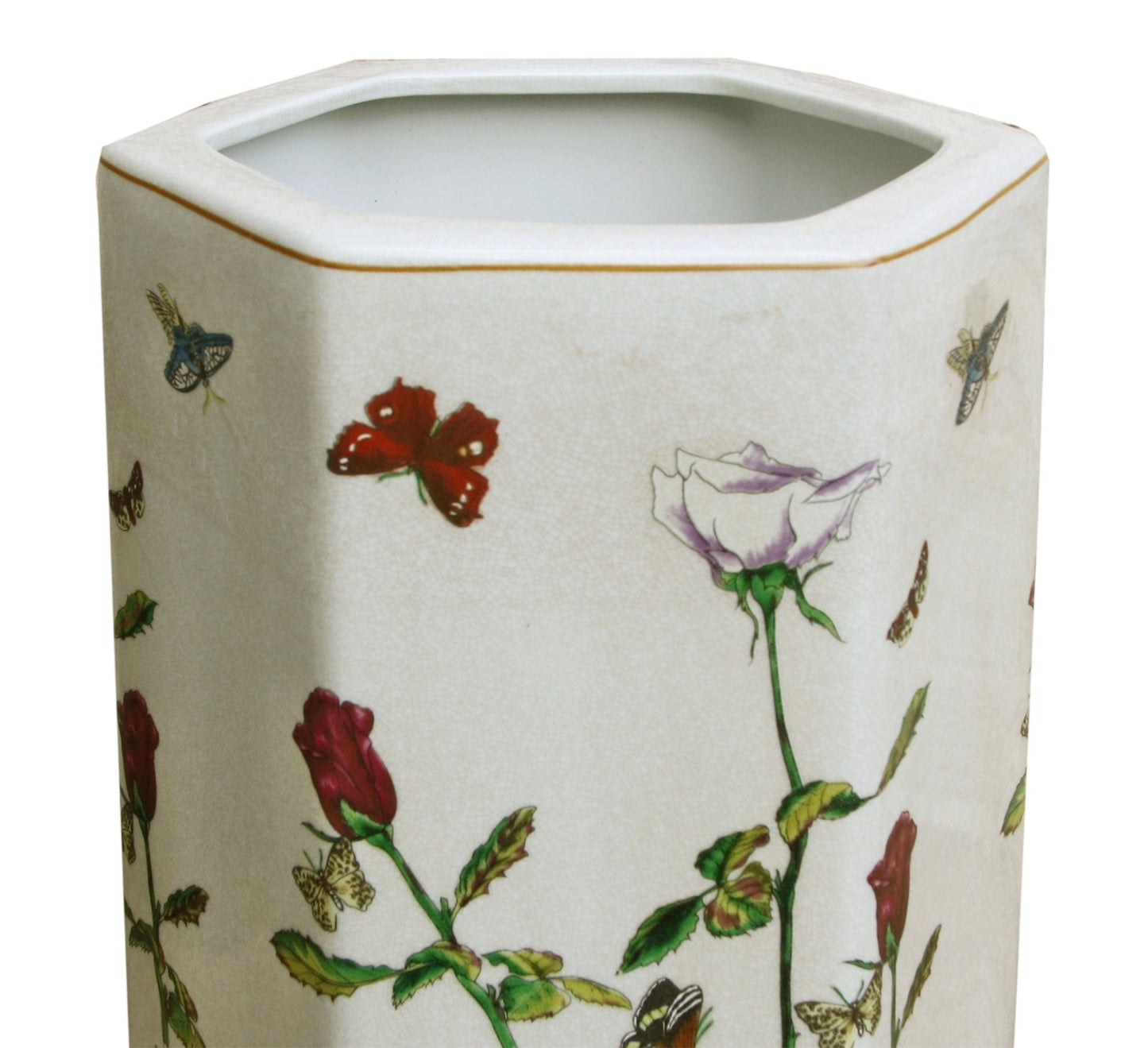 Ceramic Hexagonal Umbrella Stand With Butterfly Design