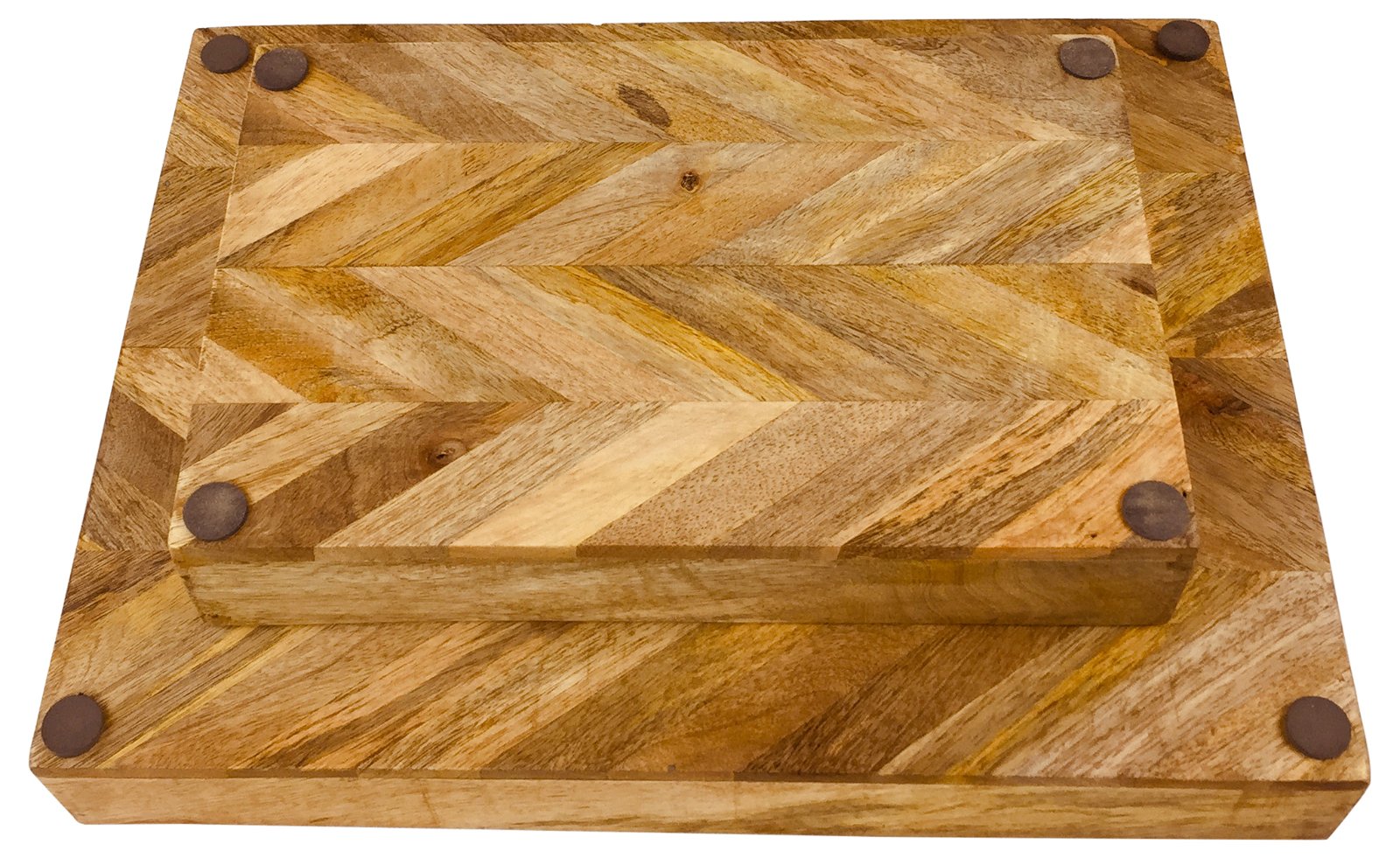 Herringbone Square Wood Rustic Trays Set of 2 - Kaftan direct