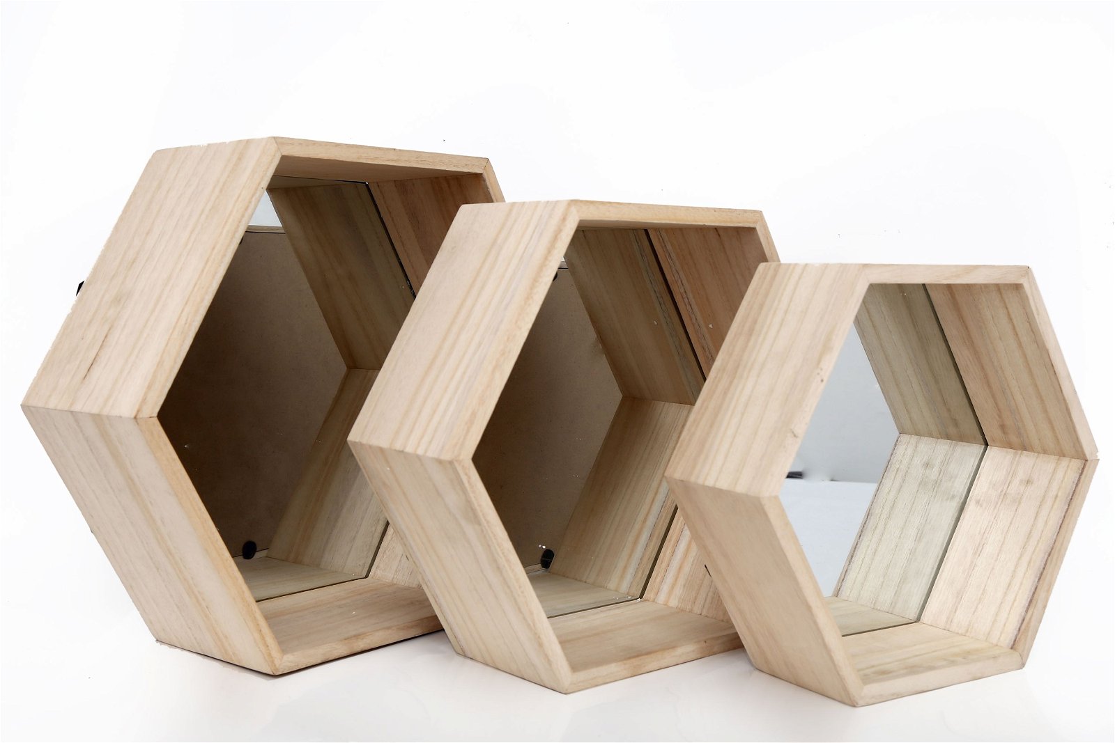 Set of Three Hexagon Mirrored Shelves - Kaftan direct