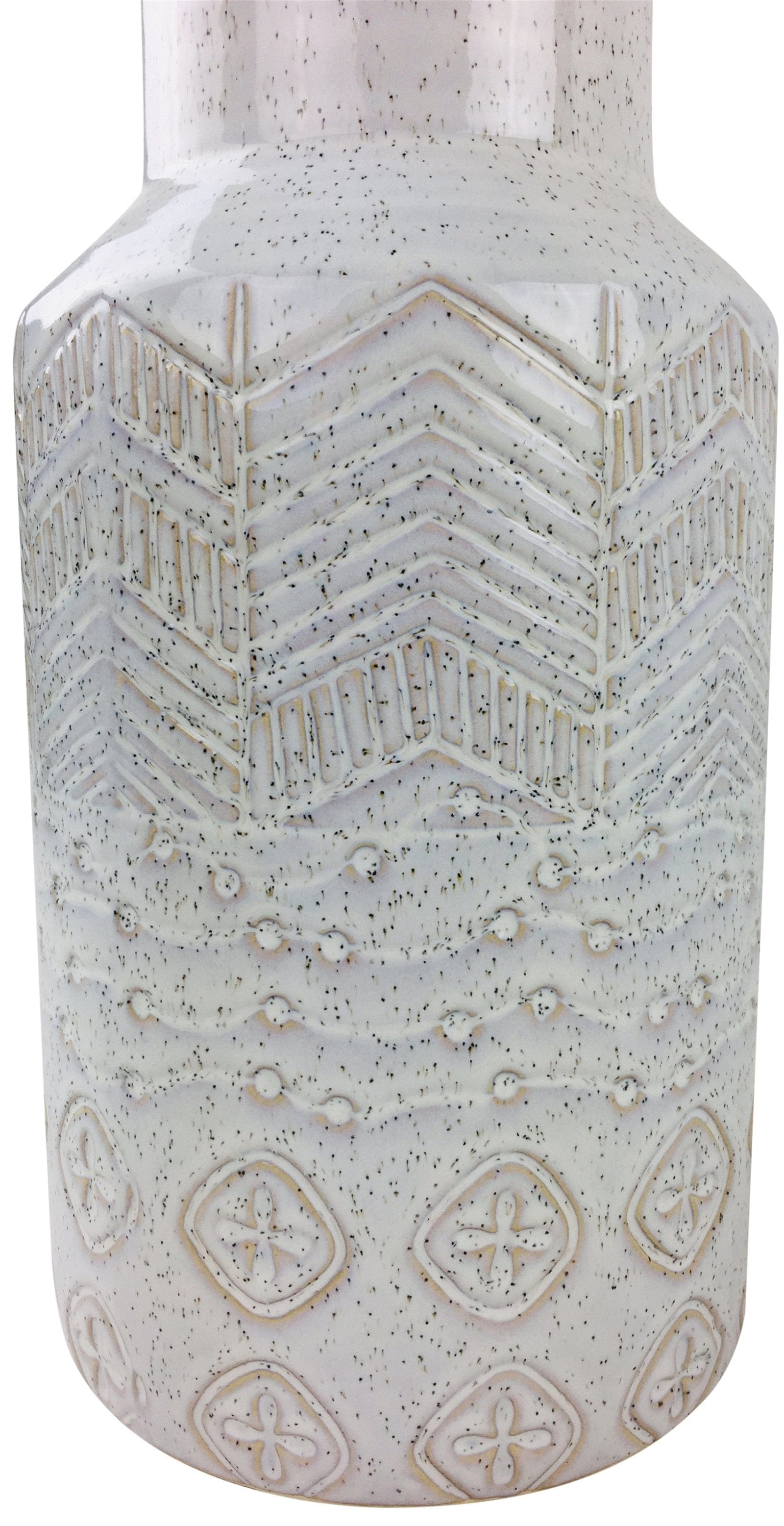 White Herringbone Textured Stoneware Vase 30cm - Kaftan direct