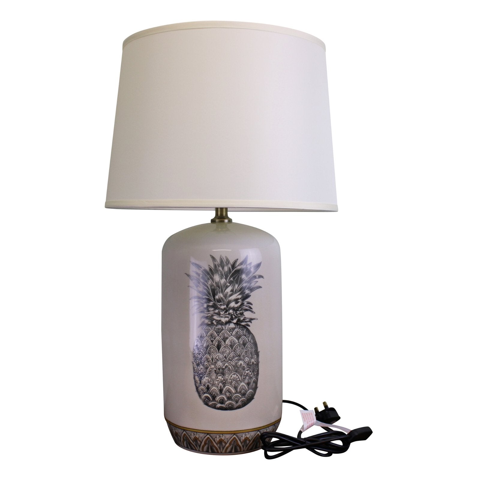 Black & White Ceramic Lamp with Pineapple Design 69cm - Kaftan direct
