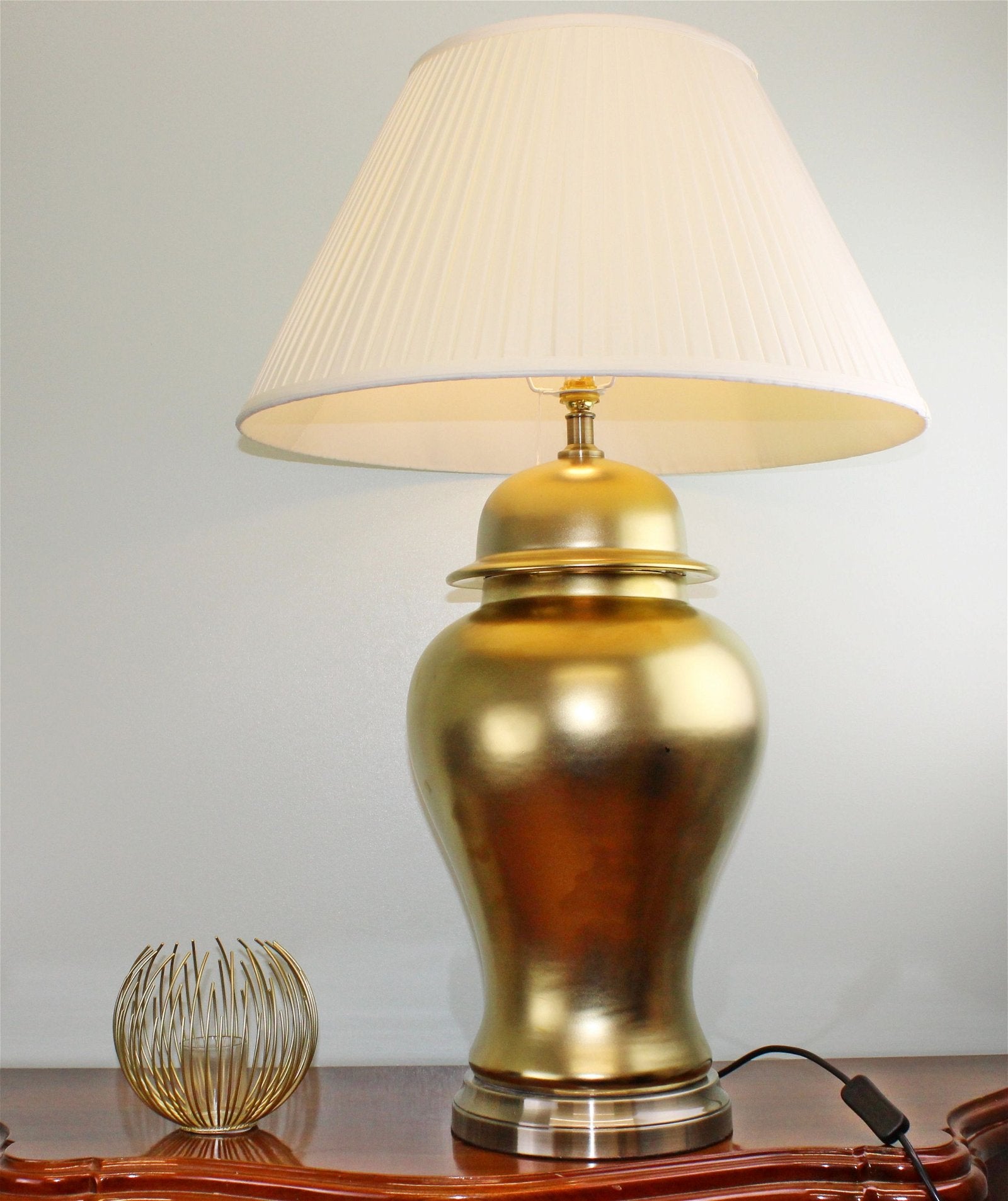 Large Golden Ceramic Lamp with Metal Base 85cm - Kaftan direct