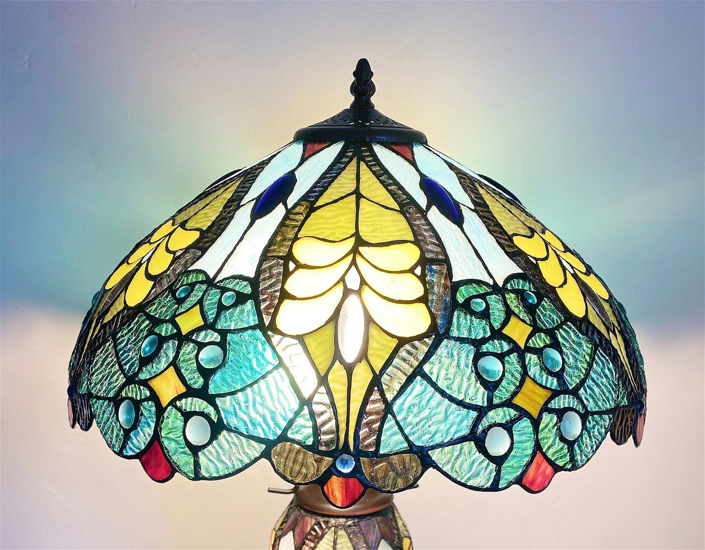 Green & Yellow Double Tiffany Lamp 68cm - Kaftan direct