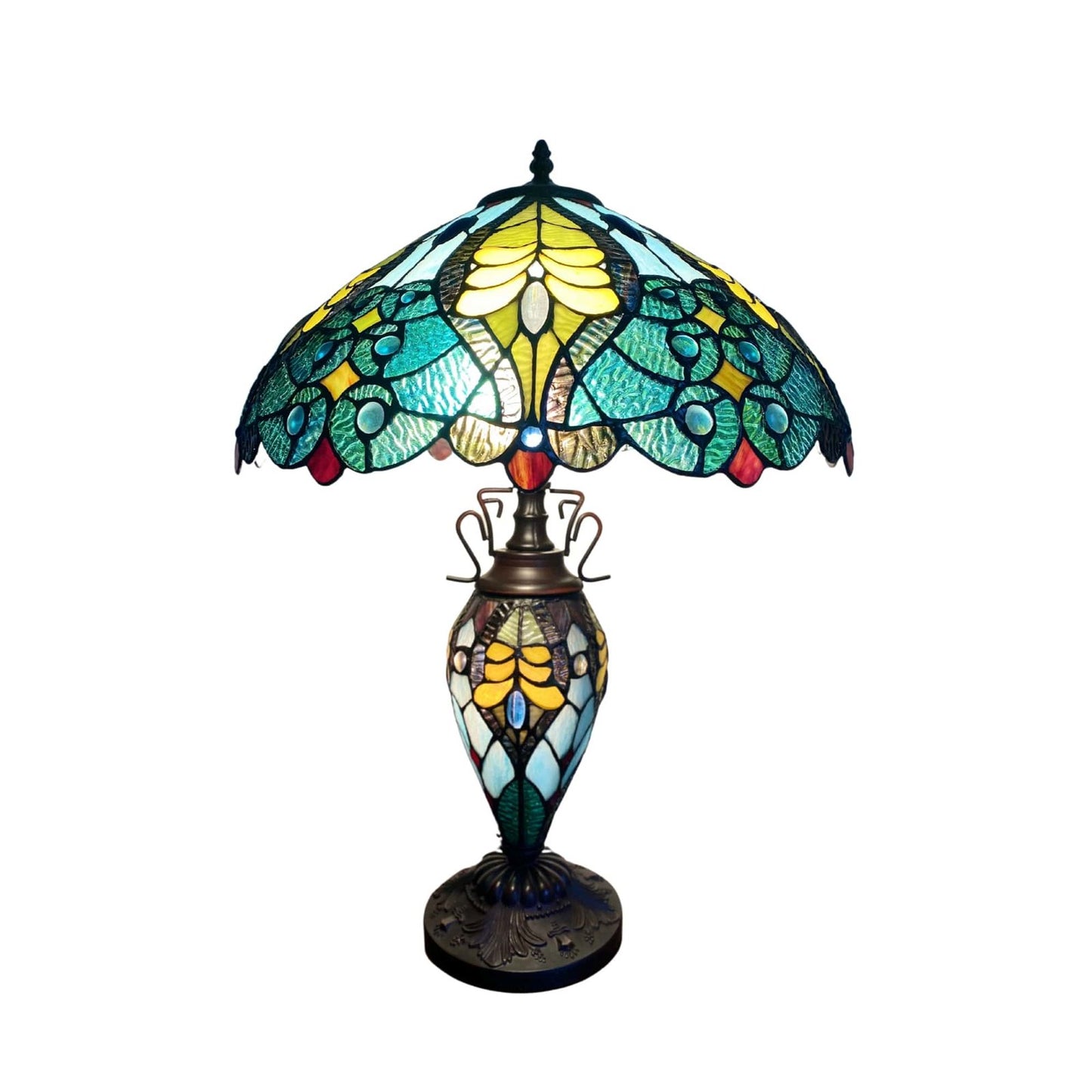 Green & Yellow Double Tiffany Lamp 68cm - Kaftan direct