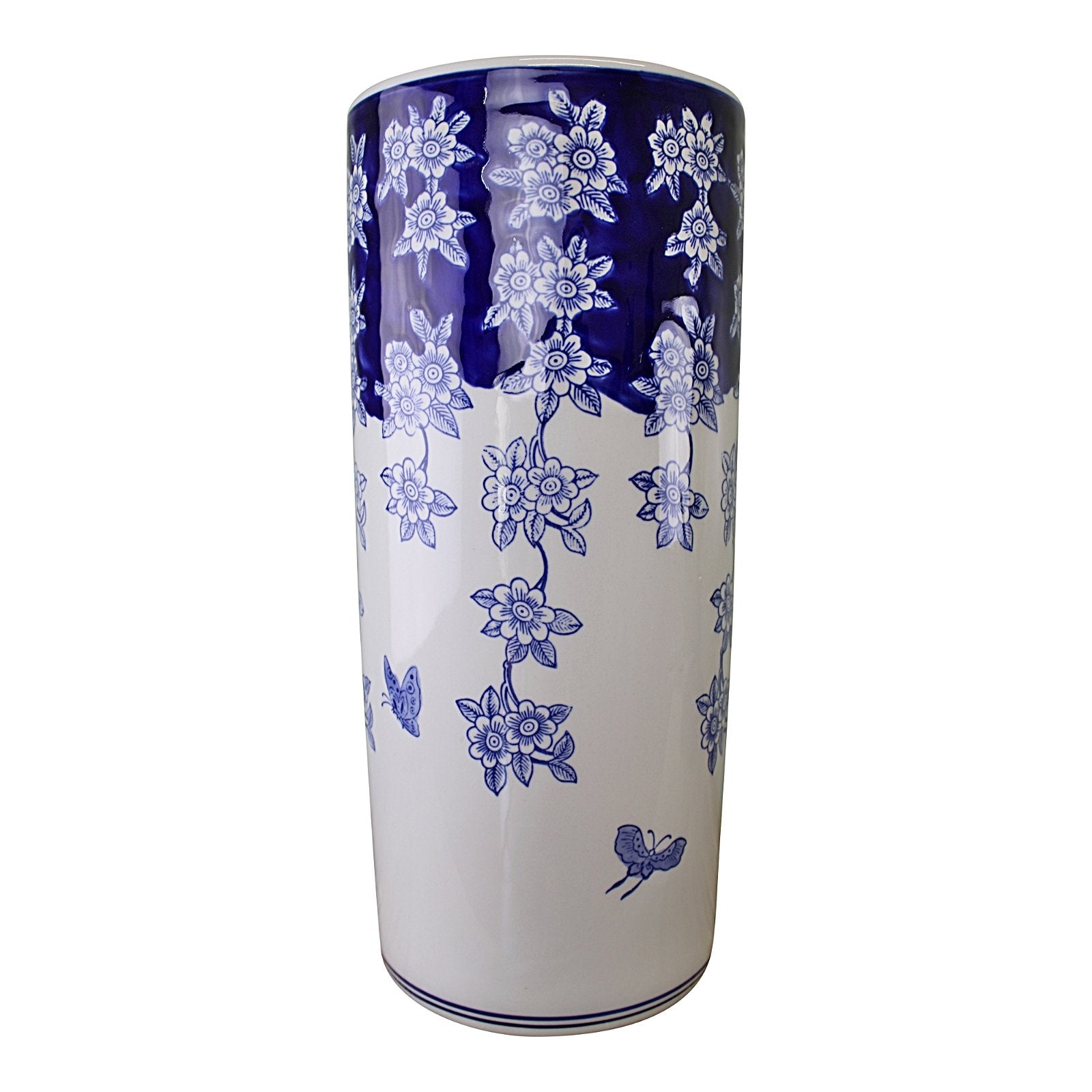 Umbrella Stand, Vintage Blue & White Flowers and Butterfly Design - Kaftan direct