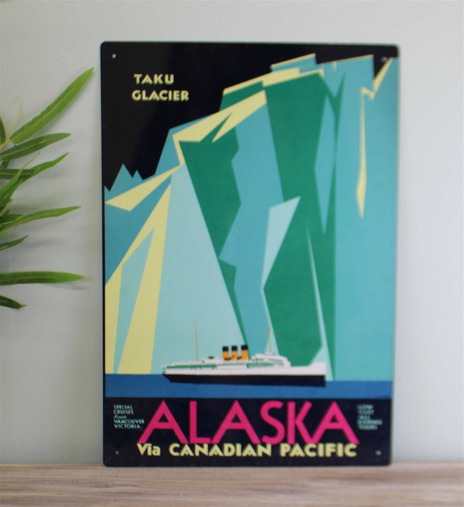 Vintage Metal Sign - Retro Advertising - Alaska Via Canadian Pacific Travel - Kaftan direct