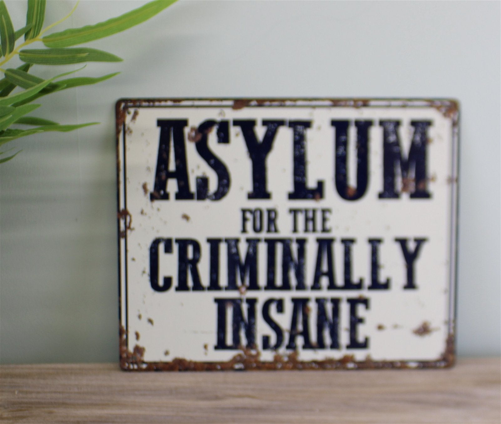 Vintage Metal Sign - Asylum For The Criminally Insane - Kaftan direct