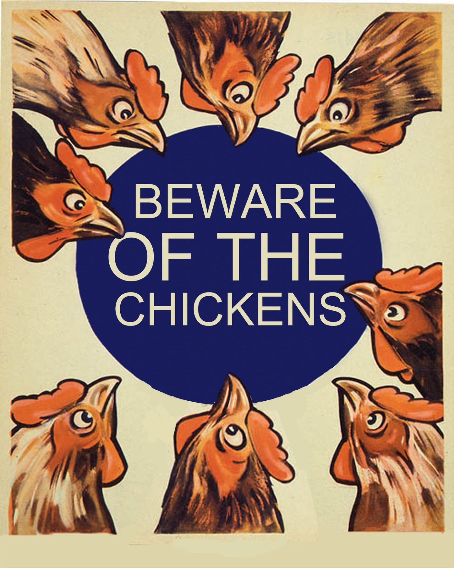 Vintage Metal Sign - Beware Of The Chickens - Kaftan direct