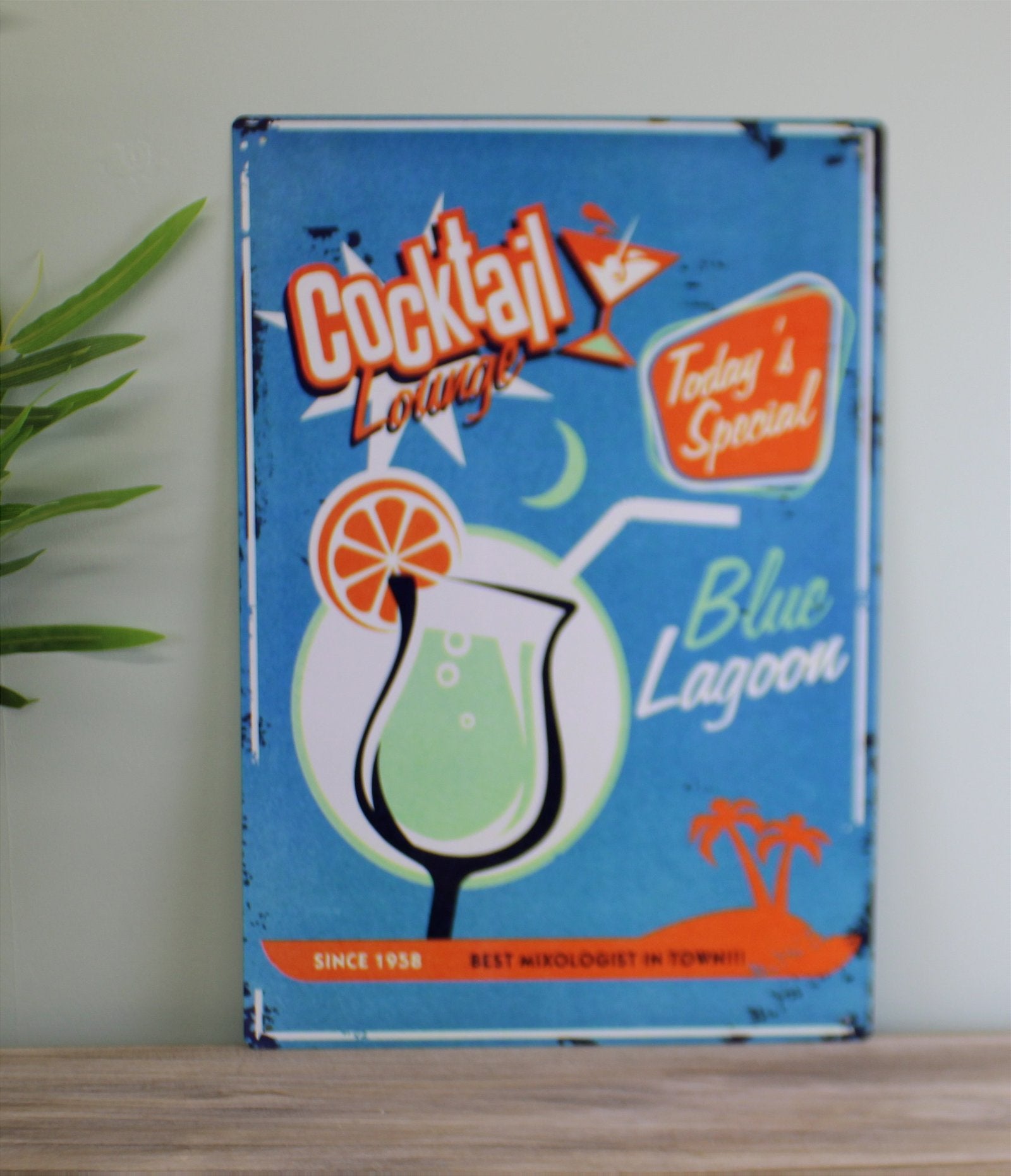 Vintage Metal Sign - Blue Lagoon Cocktail Lounge - Kaftan direct