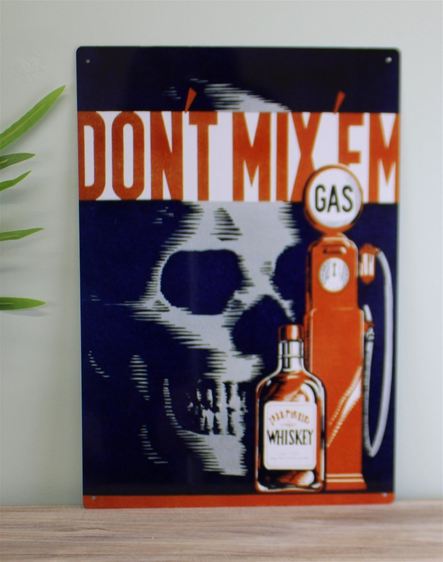 Vintage Metal Sign - Retro Advertising - Skull Gas Whiskey - Kaftan direct