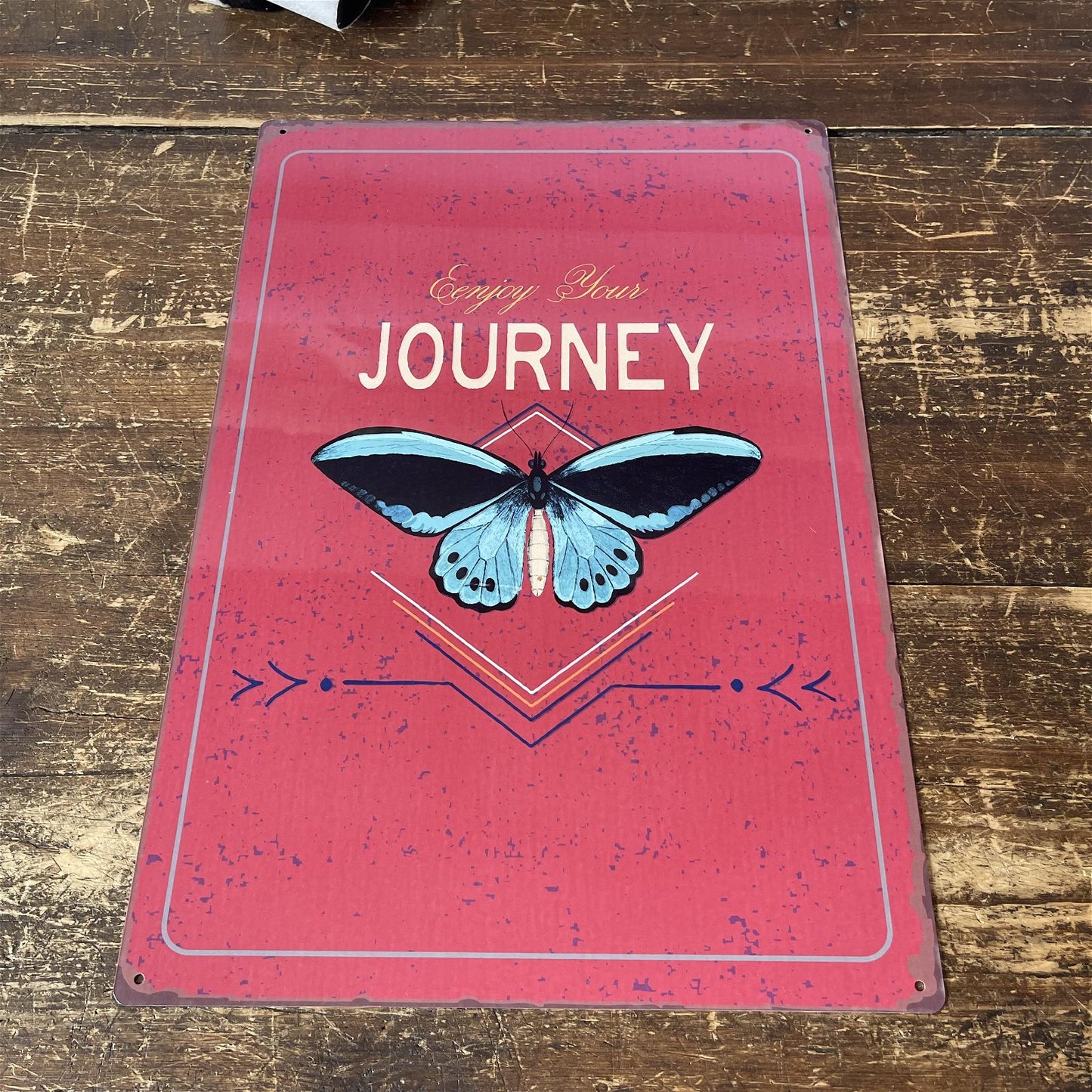 Vintage Metal Sign - Enjoy Your Journey Butterfly Design