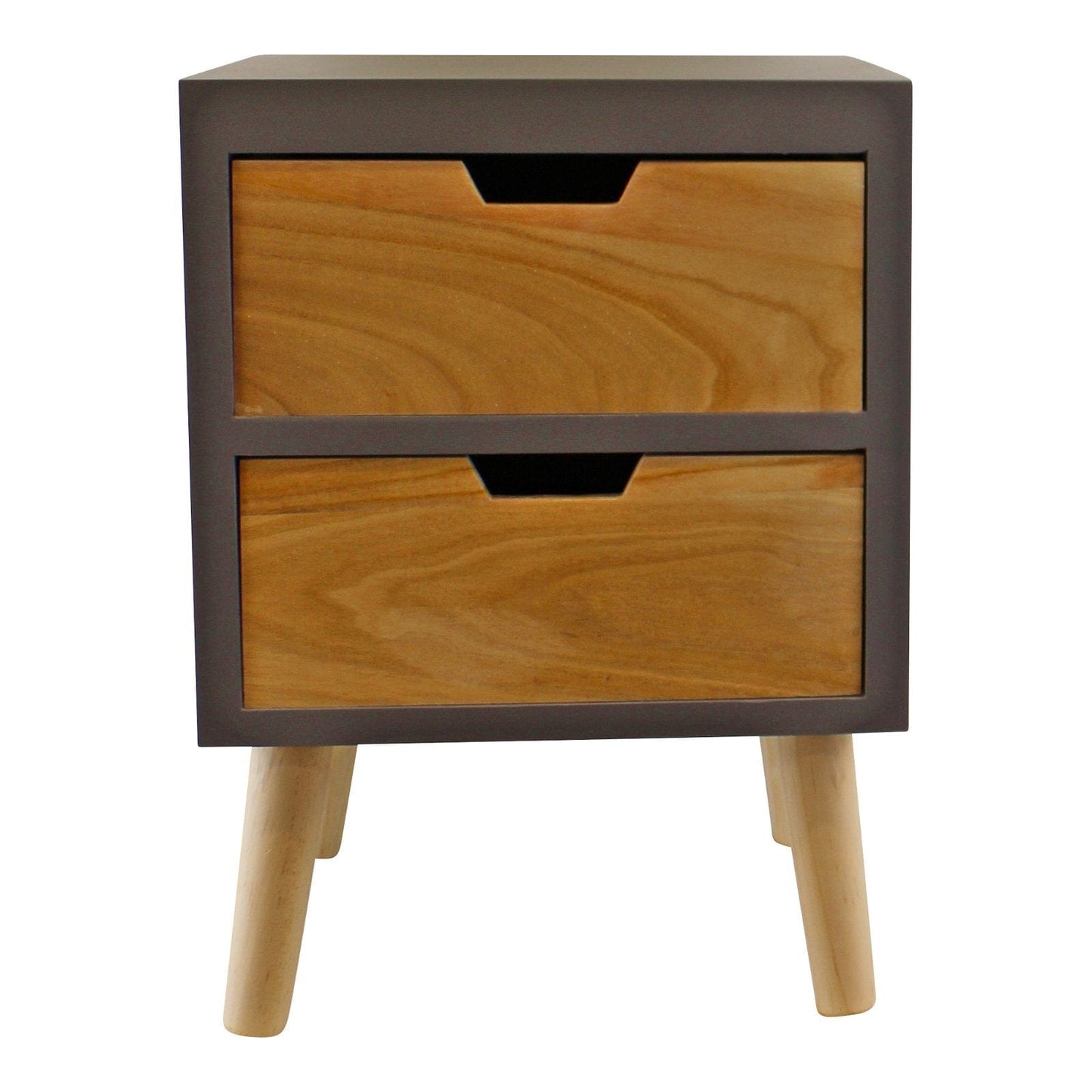 2 Drawer Chest In Grey Finish With Natural Drawers & Removable Legs - Kaftan direct