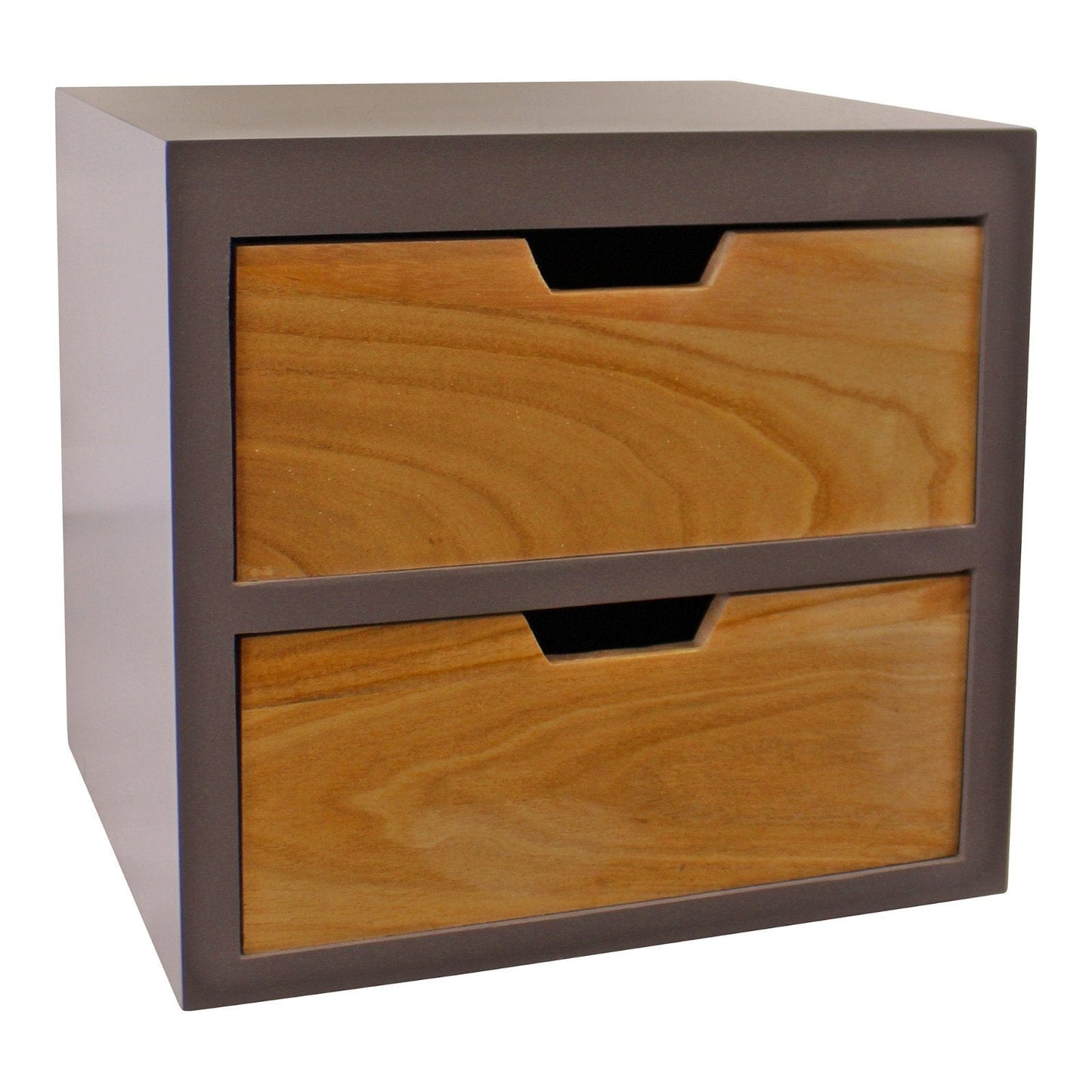 2 Drawer Chest In Grey Finish With Natural Drawers & Removable Legs - Kaftan direct
